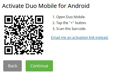 'Activate Duo Mobile for Android' followed by a QR code and a set of instructions
